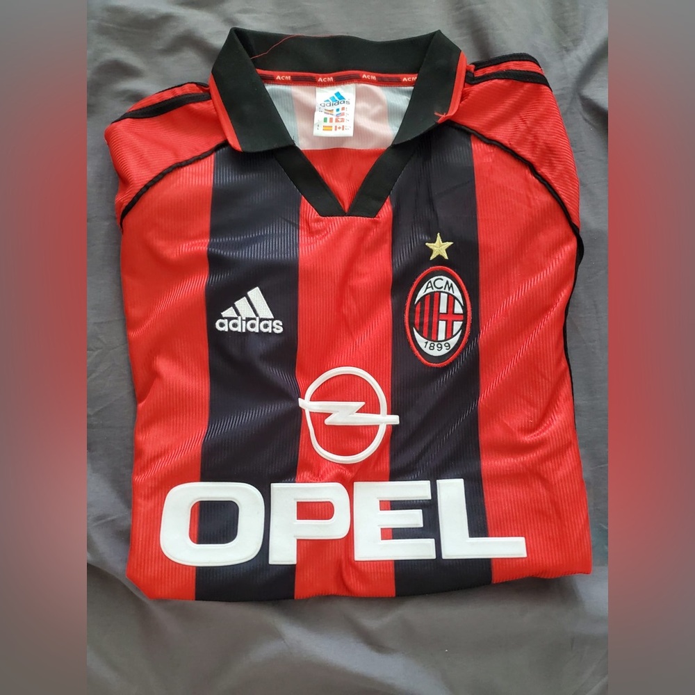adidas Red and Black Striped AC Milan Football Shirt